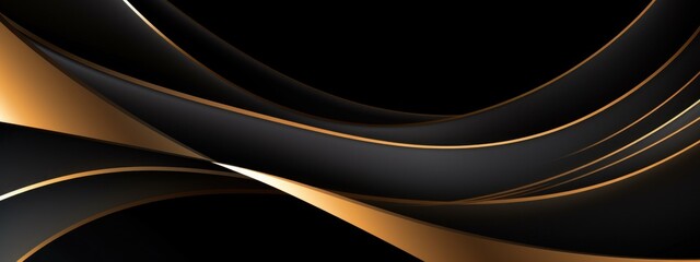 Abstract elegant black background with shiny gold geometric lines. Modern golden diagonal rounded lines pattern. Luxury style