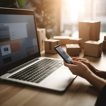 Vibrantly Illustrated Online Shopping & E-commerce Concept - Highlighting the Convergence of Technology, Convenience, and Fast, Reliable Delivery Services Designed to Enhance the Generative AI