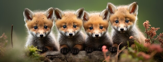 small red fox cubs exploring their natural environment, their innocent curiosity shining through.
