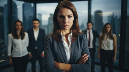 Serious Businesswoman and Team in Modern Office