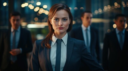 Fototapeta premium Serious Businesswoman and Team in Modern Offic
