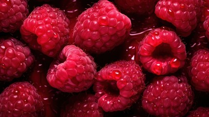 Fresh Raspberries with Water Droplets on Seamless Background