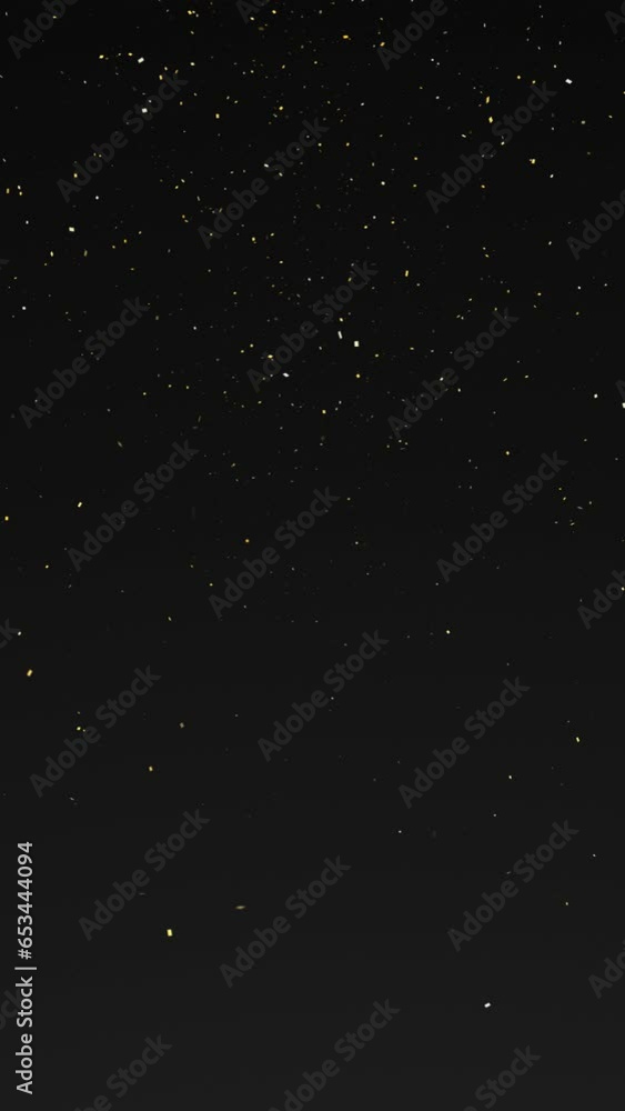 Poster golden confetti falling down loop vertical background.