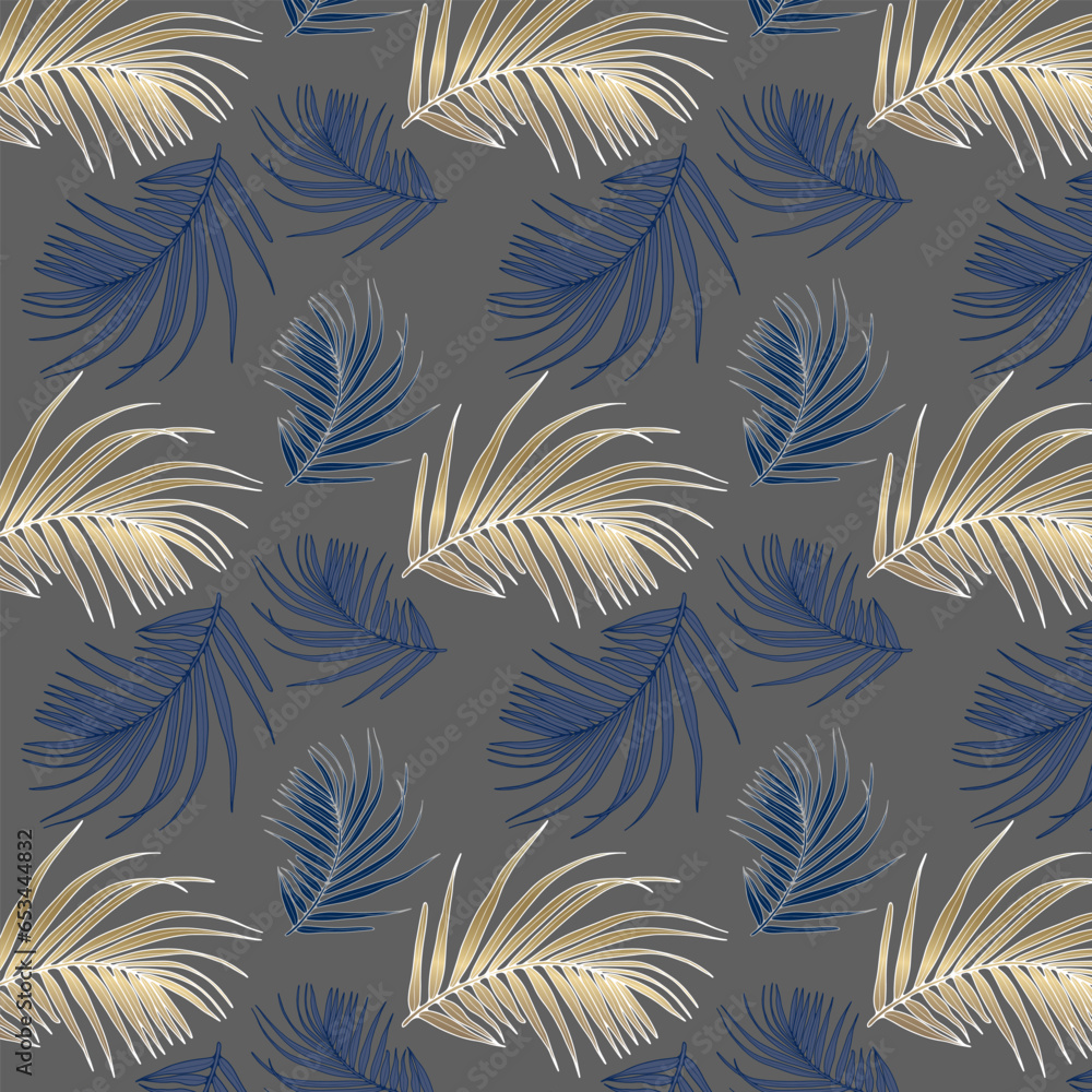 Poster seamless luxury pattern with golden palm branches on a gray background. vector pattern for children'