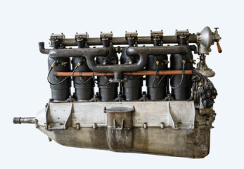old aircraft engine on white, isolated