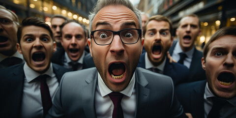 A group of businessmen with open mouths - obrazy, fototapety, plakaty