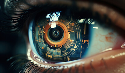 Digital transformation, tech eye  closeup 