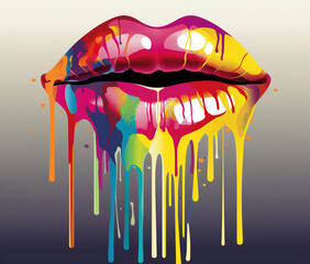 sensual female lips close-up, colorful art. drawn with paints, flowing effect