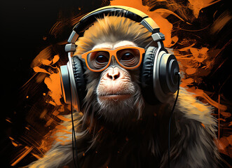 Abstract monkey DJ make music. - obrazy, fototapety, plakaty