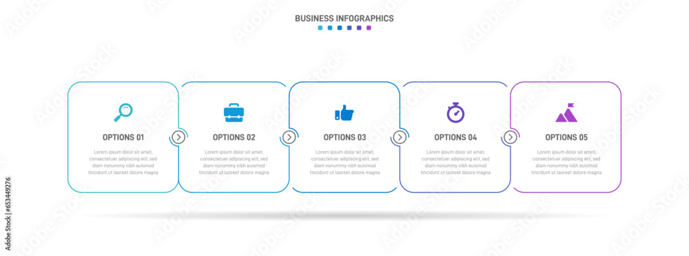 Aufkleber timeline infographic with infochart. modern presentation template with 5 spets for business process.