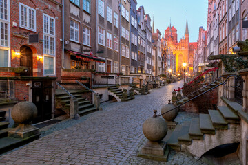 Beautiful historic houses on Mariacka, St Mary, street in Gdansk Old Town, Poland - obrazy, fototapety, plakaty