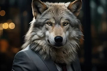  A wolf as a marketing strategist, devising campaigns to attract customers in the animal marketplace. Generative Ai. © Sebastian