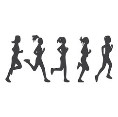 Set of women’s running action silhouettes. Women's Running Race, Isolated Vector. Running woman, abstract vector silhouette. 
