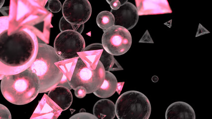 Abstract background with glass and pink glowing spheres. 3d render illustration - 653452453