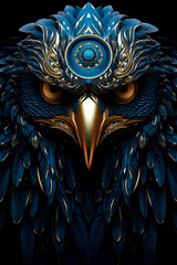 Illustration of a fantay eagle blue and gold, Creates with generative ai technology - 653453076