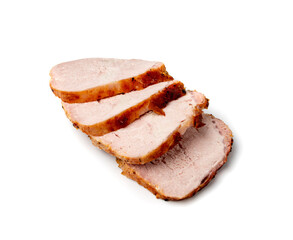 Baked Pork Slices Isolated, Roasted Sliced Loin, Tenderloin Ham Pieces