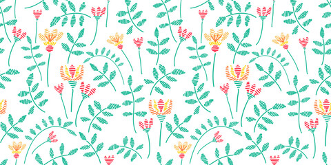 Seamless Pattern with Embroidery Flowers. Vector Folk Floral Texture. National Embroidery with Floral Motifs