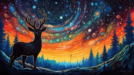 Foto op Canvas spirit animal cosmic stag deer shamanism cosmic spiritual - by generative ai © CEVmemories
