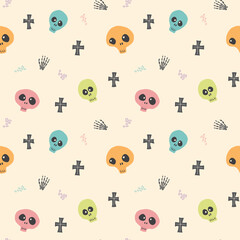 Cute Skull Seamless Pattern. Halloween Background vector illustration