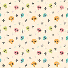 Cute Skull Seamless Pattern. Halloween Background vector illustration