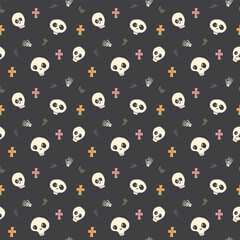 Cute Skull Seamless Pattern. Halloween Background vector illustration