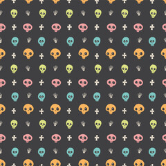 Cute Skull Seamless Pattern. Halloween Background vector illustration
