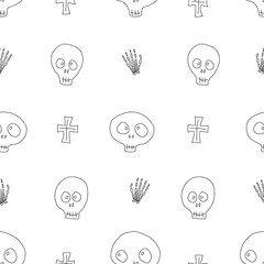 Cute Skull Seamless Pattern. Halloween Background vector illustration