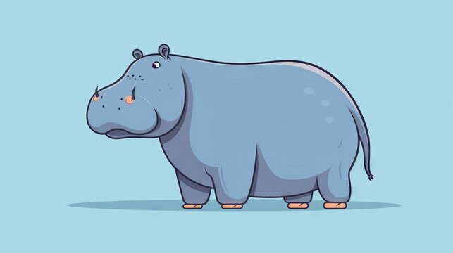  a cartoon hippo standing on a light blue background with a blue background.  generative ai