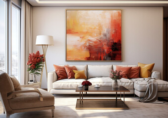 living room with large abstract painting