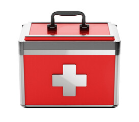 Metal case first aid kit isolated on transparent background. 3D illustration