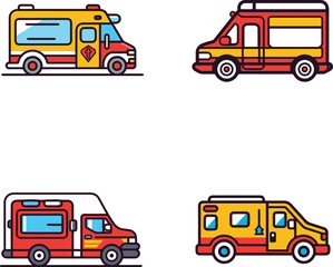 ambulance health and medical icons set, vector flat minimal abstract logo style silhouette pack