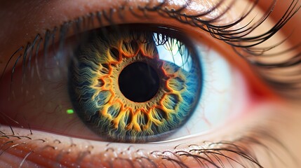  a close up of a human eye with a bright iris.  generative ai