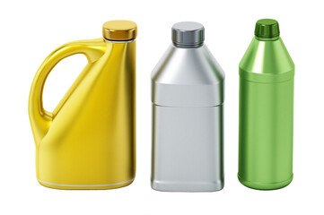 Bottles of car fluids isolated on transparent background. 3D illustration