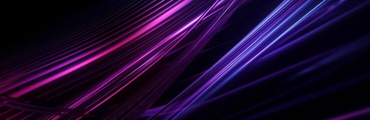 Fototapeta premium Black purple blue abstract modern background for design. Dark. Geometric shape. 3d effect. Diagonal lines, stripes. Triangles. Gradient. Light, glow. Metallic sheen. Minimal. Web banner. Wide.