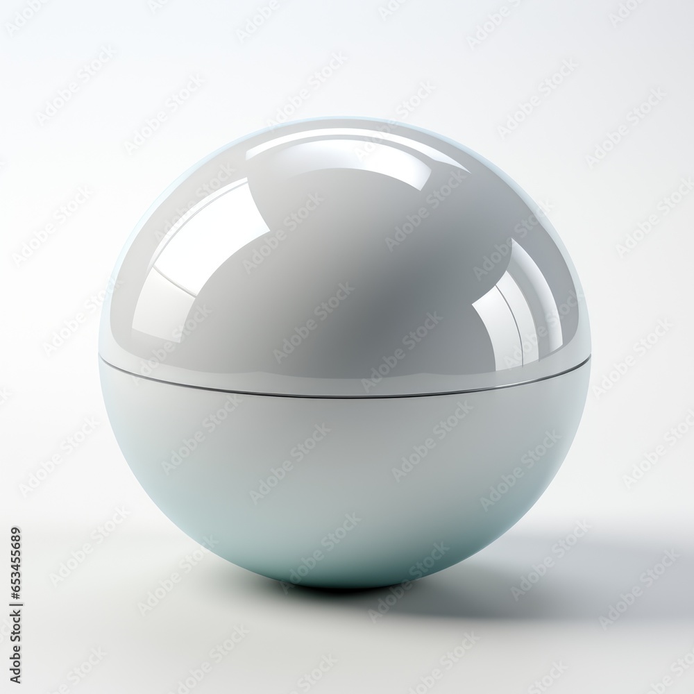 Poster a white container with a lid sitting on a table. imaginary geometric object.