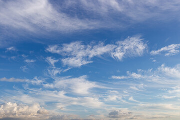 Fototapeta na wymiar Feather clouds on the bright blue sky