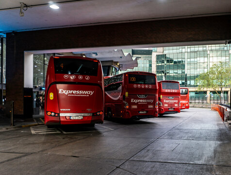 Expressway Coaches, Bus &Eacute;ireann&rsquo;s premium coach service parked in Busarus in Dublin&rsquo;s city centre, Ireland.