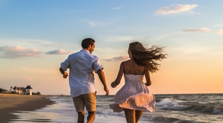 couple walking on the beach, boy and girl walking on the beach, couple together, couple running on the beach
