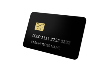 Black plastic Bank credit card with chip isolated