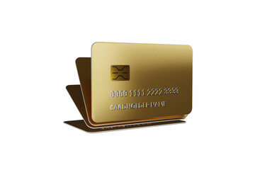 Stack of rotating gold bank bank cards isolated