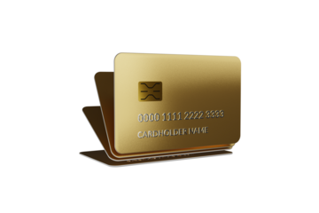Stack of rotating gold bank bank cards isolated