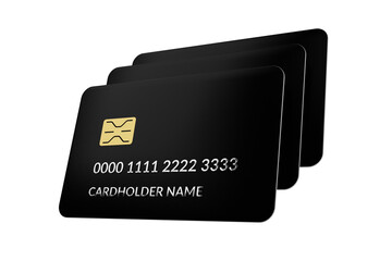 Stack of black plastic Bank cards isolated