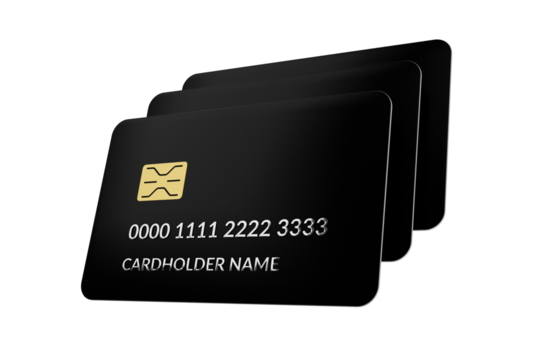 Stack of black plastic Bank cards isolated