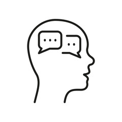 Inner Dialog in Human Head Line Icon. Person's Internal Conversation Linear Pictogram. Dialog with Yourself Outline Sign. Intellectual Process Symbol. Editable Stroke. Isolated Vector Illustration