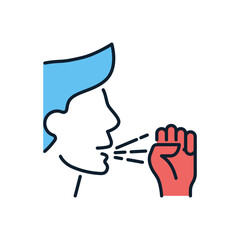 Cough related vector icon. Man coughs into a fist. Cough sign. Isolated on white background. Editable vector illustration