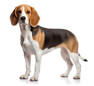 The beagle unting dog isolated on white background. Generative AI image illustration. Beautiful animals concept