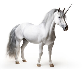 Obraz na płótnie Canvas Unicorn isolated on white background. Generative AI image illustration. Beautiful fairy tales creatures concept