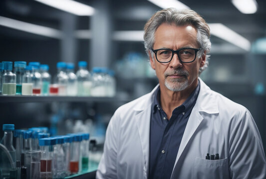 Caucasian male scientist portrait in the laboratory