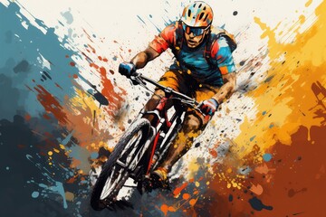 Rowerzysta podczas ekstremalnej jazdy na rowerze górskim  - obrazy, fototapety, plakaty