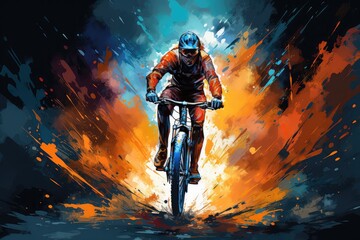 Rowerzysta podczas ekstremalnej jazdy na rowerze górskim  - obrazy, fototapety, plakaty